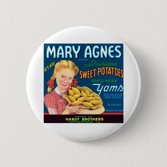 Vintager süße Kartoffel-Nahrungsmittel-Aufkleber Button (Vorderseite)