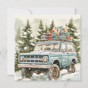 Vintager SUV mit Geschenken auf Top-Ornament Feiertagskarte