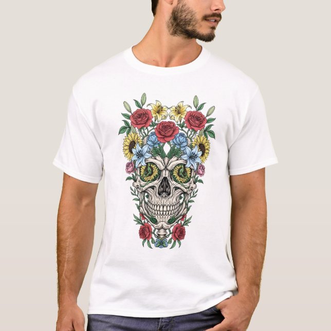 Vintager T - Shirt der Anatomie des Schädels Blume (Vorderseite)