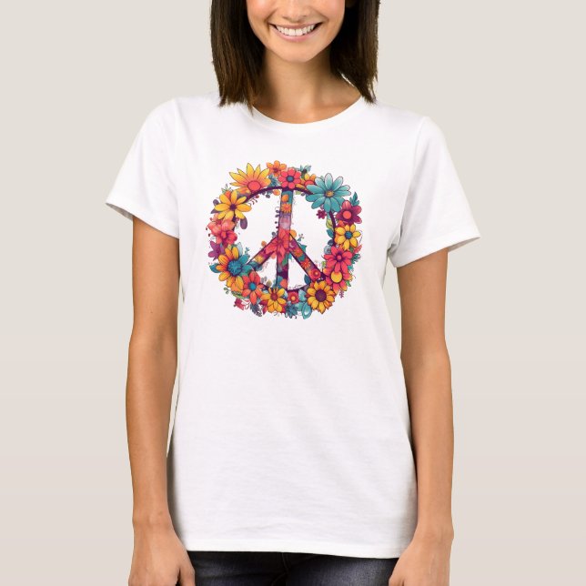 Vintager T - Shirt für Frieden und wilde Blume (Vorderseite)
