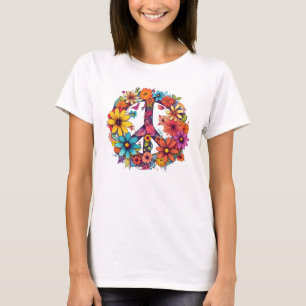 Vintager T - Shirt für Frieden und wilde Blume