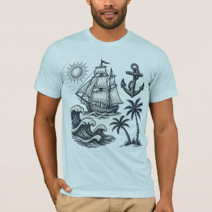 Vintager T - Shirt mit Sonnenuntergang