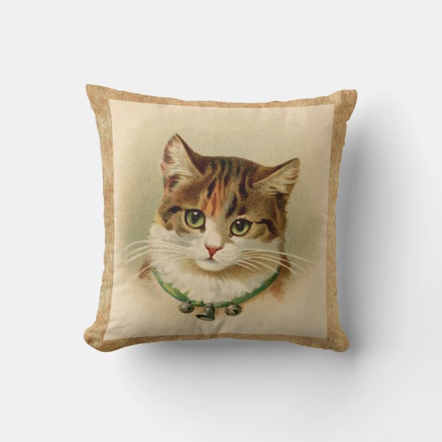 Vintager Tabby-Katzen-Druck Kissen (Vorderseite)