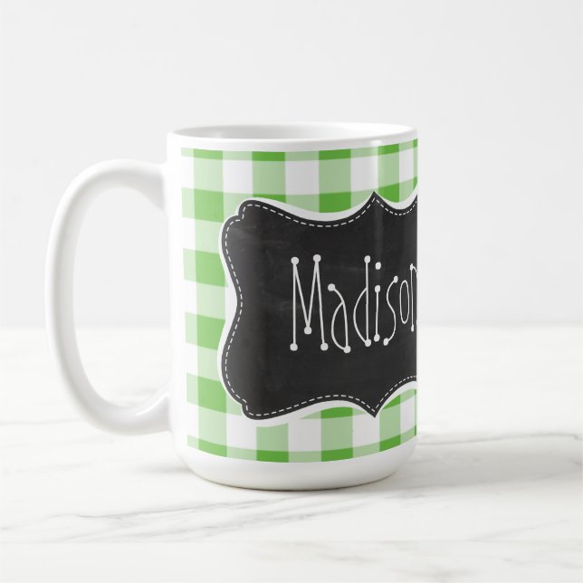 Vintager Tafelblick, Grün Checkered; Gingham Kaffeetasse (Links)