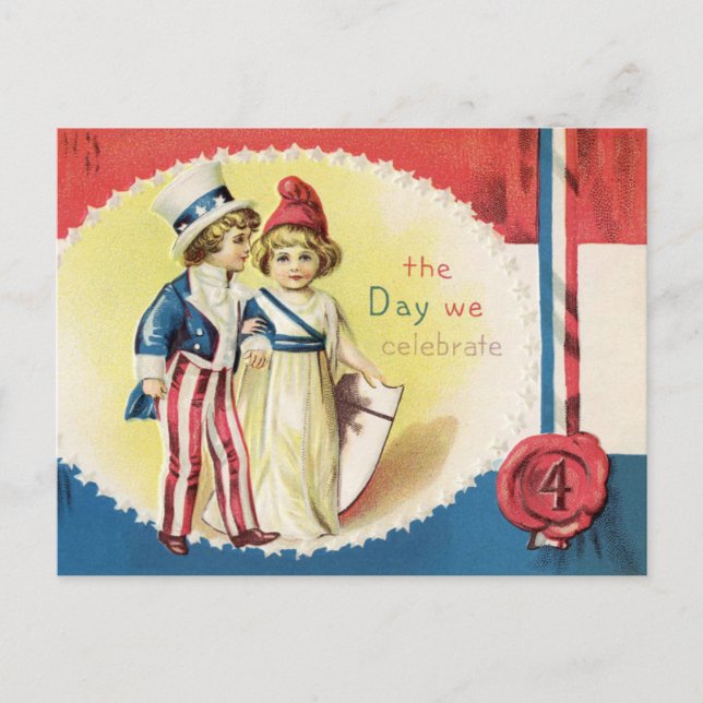 Vintager Tag Wir feiern am 4. Juli Postkarte (Vorderseite)