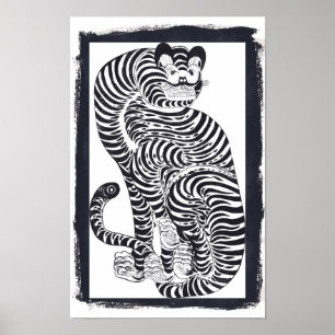 Vintager talismanischer Tiger im Schwarzen Rahmen Poster