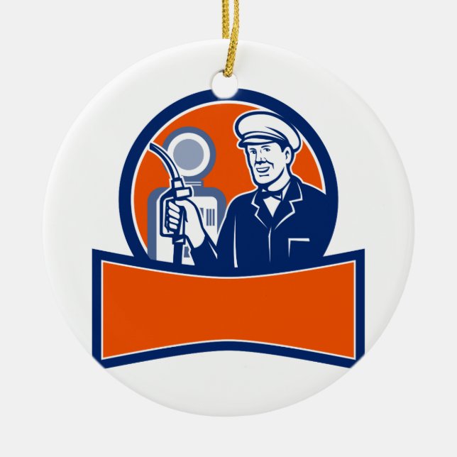 Vintager Tankstelle-Begleiter-Kreis Retro Keramik Ornament (Vorne)