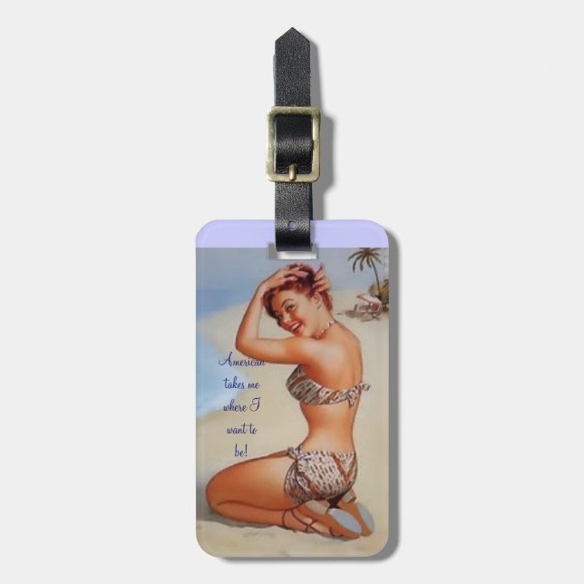 Vintager Taschenumbau personalisiert Gepäckanhänger (Vorderseite vertikal)