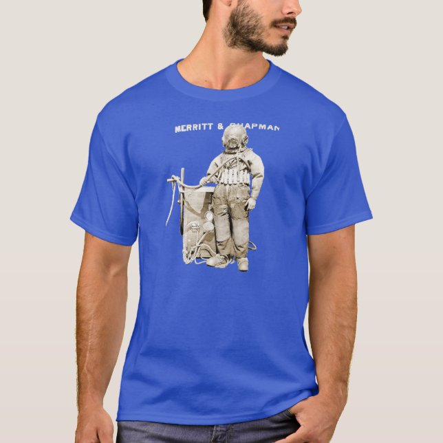 Vintager Taucher mit Sturzhelm und Pumpe T-Shirt (Vorderseite)