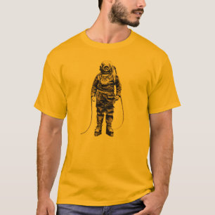 Vintager Taucher mit Tauchsturzhelm und T-Shirt