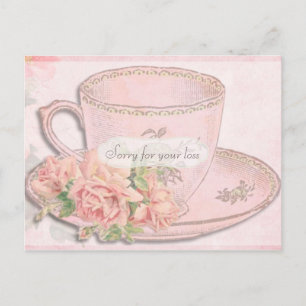 Vintager Tea Cup und Rose Beileid Postkarte