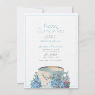 Vintager Teacup-POLTERABEND oder Verlobung blau Einladung
