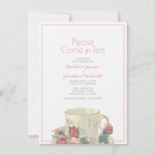 Vintager Teacup-POLTERABEND oder Verlobung rosa Einladung