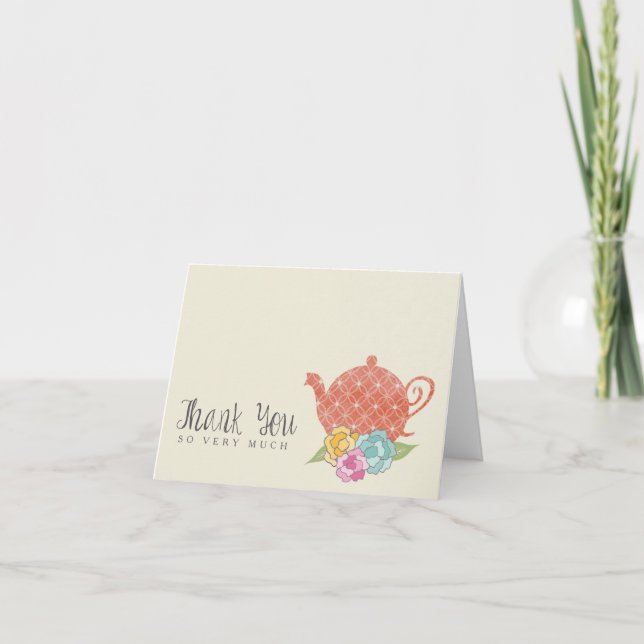Vintager Teapot Vielen Dank Note Card Dankeskarte (Vorderseite)