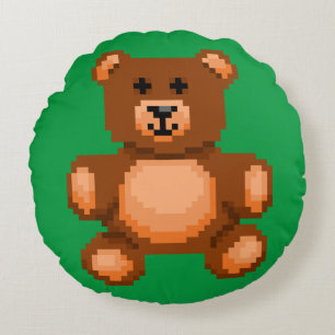 Vintager Teddybär - Pixel Art Rundes Kissen
