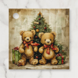 Vintager Teddybär und Weihnachtsbaum Geschenkanhänger