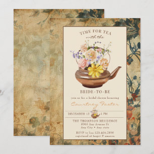 Vintager Tee Aquarellfarbenes Brautparty Einladung