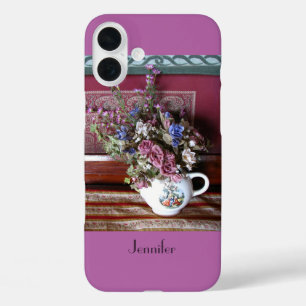Vintager Teekessel mit Blume, Lila, Orchid, Name iPhone 16 Plus Hülle