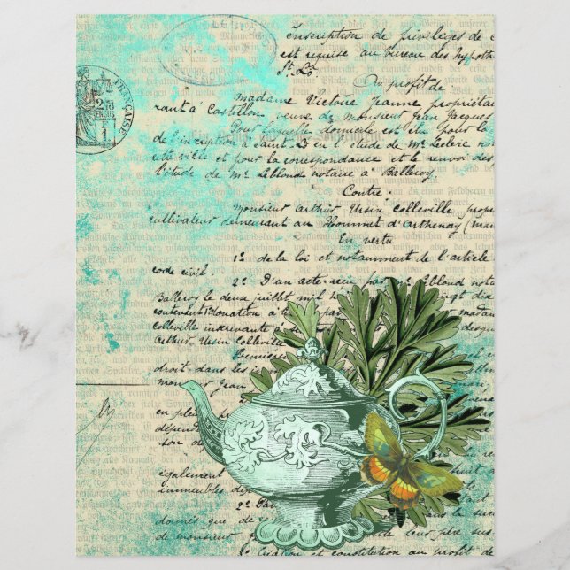 Vintager Teekopf & Ephemera Collage Scrapbook (Vorderseite)