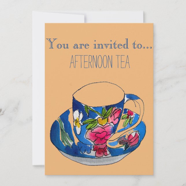 Vintager Teetasse Nachmittag oder Morgentee-Party Einladung (Vorderseite)