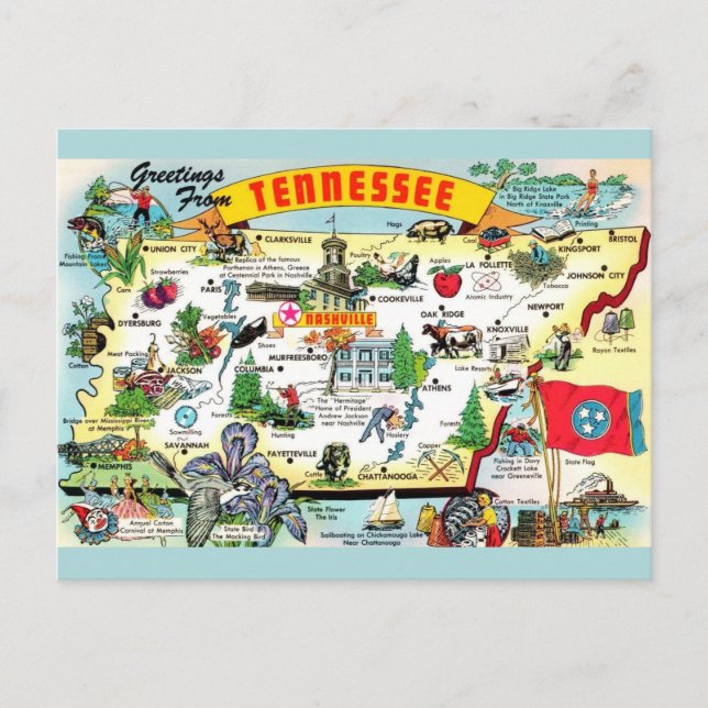Vintager Tennessee Karte Postkarte (Vorderseite)