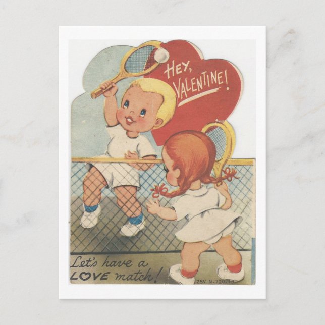 Vintager Tennis-PaareValentine Feiertagspostkarte (Vorderseite)