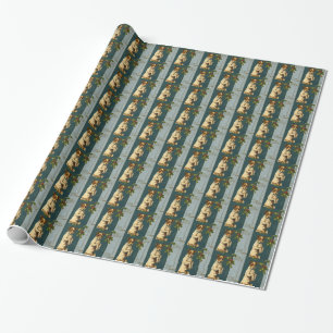 Vintager Terrier mit Stechpalme Geschenkpapier