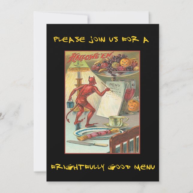 Vintager Teufel am Halloween-Party mit blutigem Einladung (Vorderseite)