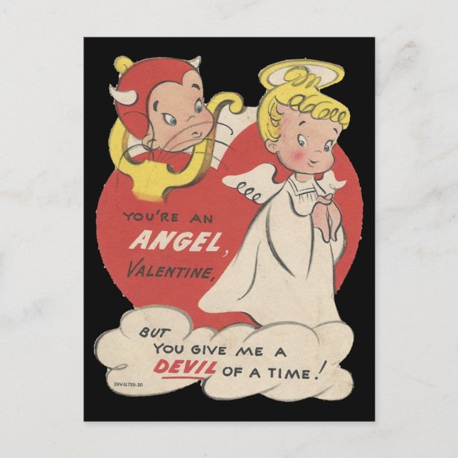 Vintager Teufel und Engel Valentine Feiertagspostkarte (Vorderseite)