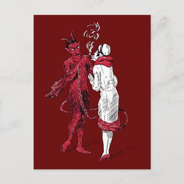 Vintager Teufel und Frauenrauchen Postkarte (Vorderseite)