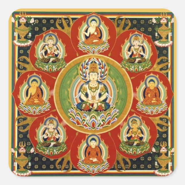 Vintager tibetischer tantrischer Buddhismus Buddha Quadratischer Aufkleber (Vorderseite)