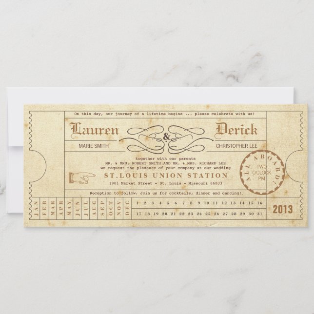 Vintager Ticketsteg Einladung (Vorderseite)