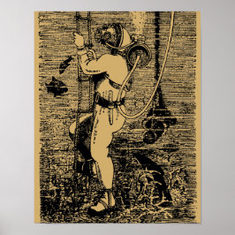 Vintager Tiefsee-Scuba Diver Steampunk Poster