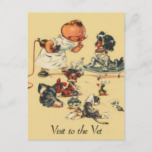 Vintager Tierarzt Besuch des Tierarztes Postkarte