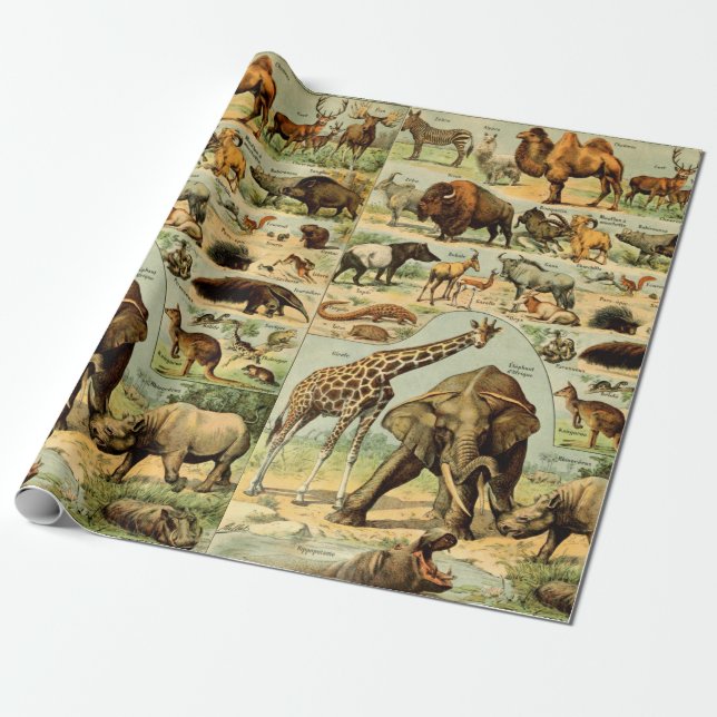 Vintager Tierdruck Afrikanische Wildtiere Geschenkpapier (Ungerollt)