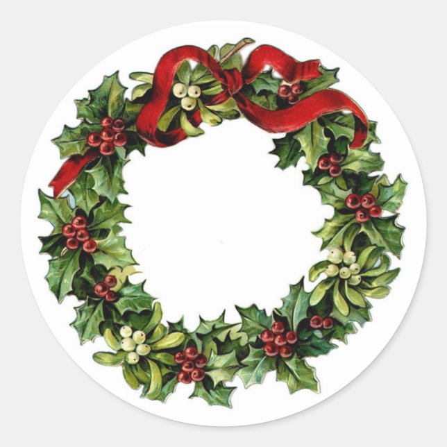 Vintager Tod mit Red Bow Holly Geschenksammlung Runder Aufkleber (Vorderseite)