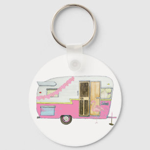 Vintager Trailer mit rosa Shirt Schlüsselanhänger