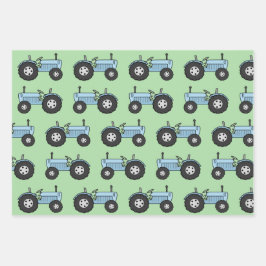 Vintager Traktor blau Geschenkpapier Set