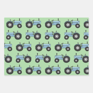 Vintager Traktor blau Geschenkpapier Set