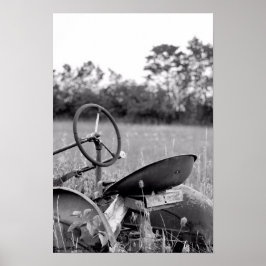 Vintager Traktor in Schwarzweiß Poster