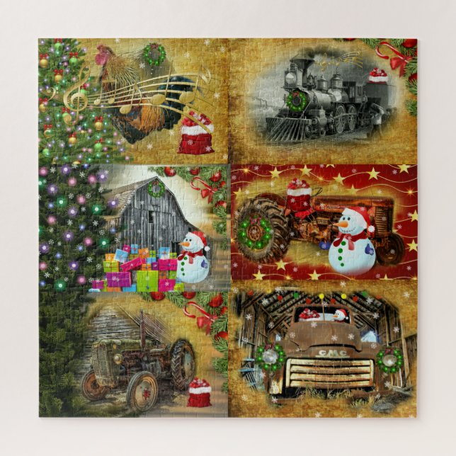 Vintager Traktorzug Weihnachten Barn GMC LKW Puzzle (Vertikal)