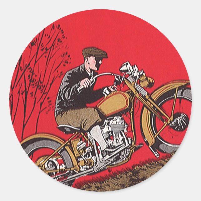 Vintager Transport, antiker Motorradfahrer Runder Aufkleber (Vorderseite)