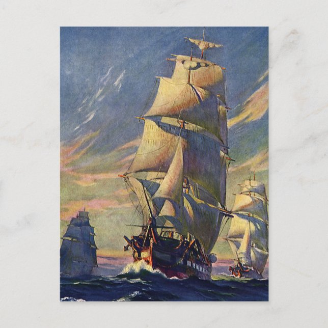 Vintager Transport, Clipper Ships auf See Postkarte (Vorderseite)
