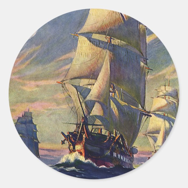 Vintager Transport, Clipper Ships auf See Runder Aufkleber (Vorderseite)
