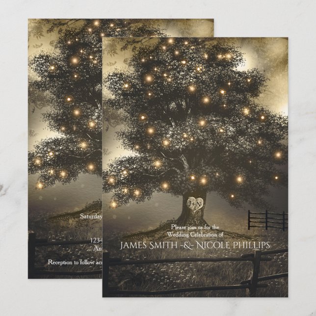 Vintager Tree & Night Lights Hochzeitsempfang Einladung (Vorne/Hinten)
