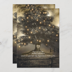 Vintager Tree & Night Lights Hochzeitsempfang Einladung