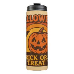 Vintager Trick oder Treat Halloween der 70er Jahre Thermosbecher