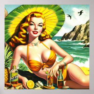 Vintager Tropenpinup Poster