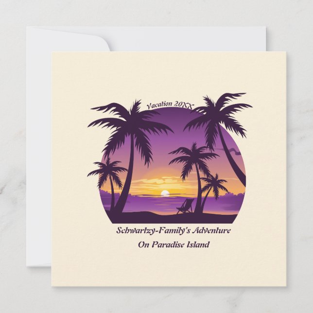 Vintager Tropical Beach Sommer Sonnenuntergang Pal Einladung (Vorderseite)