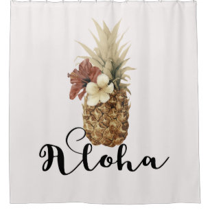 Vintager tropischer Ananas-Hibiskus Duschvorhang